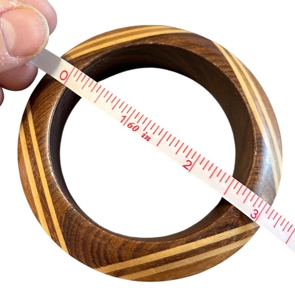 Set of 3 Wooden Bangles – Boho Artisan Inlay & Polka Dot Wood Bracelet Stack - Picture 4 of 6